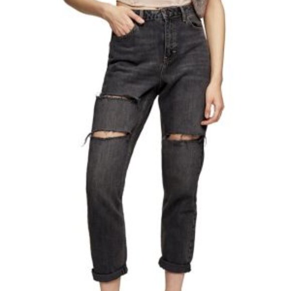 Topshop Washed Black Mom Tapered Jeans - Picture 1 of 4
